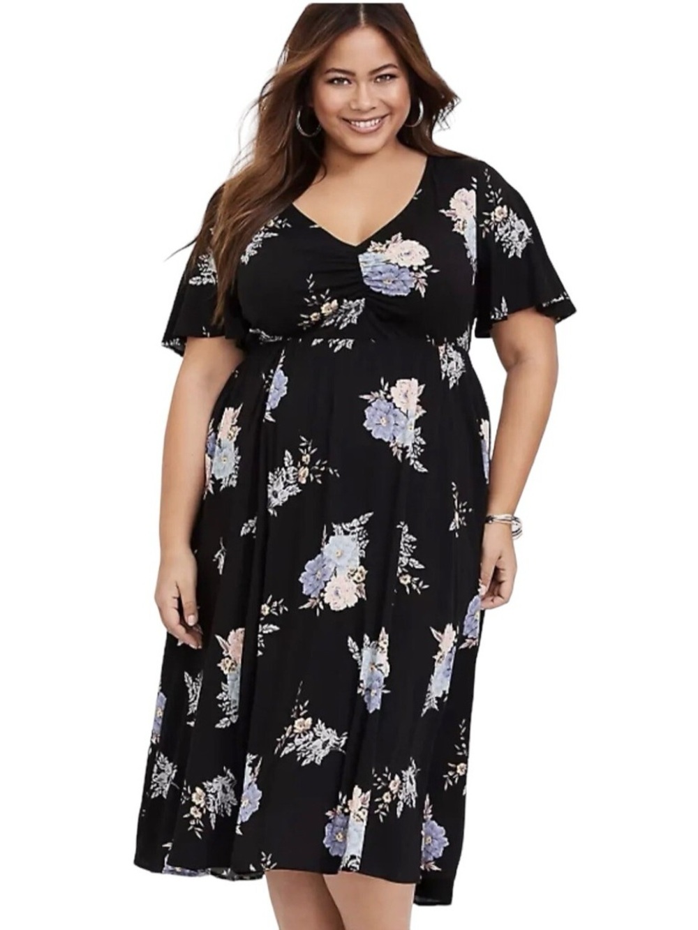 Torrid Black Floral Midi Dress